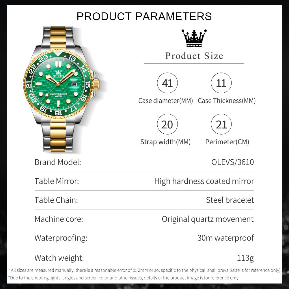 OLEVS Watches for Man 3610 Golden Green - Image 15